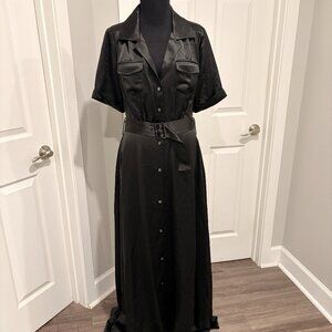 STAUD Millie Satin Belted Maxi Shirtdress NWT